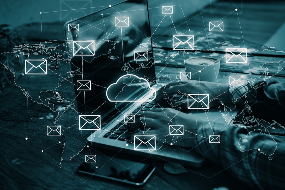 Business email network connecting people around the world