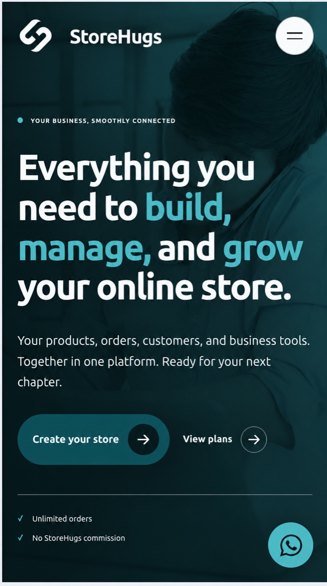 StoreHugs mobile website with matching teal styling